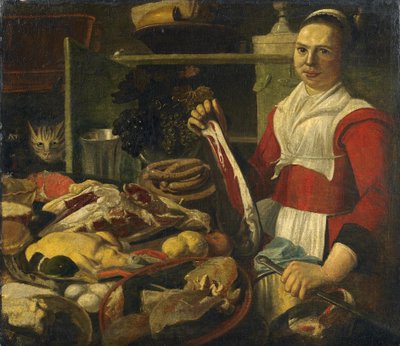 Large Kitchen Still Life by follower of Pieter Corneliusz. van Rijck